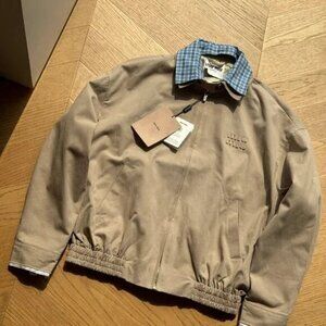 Miu Miu Women's Casual Zip-Collar Faux Two-Piece Jacket — Beige